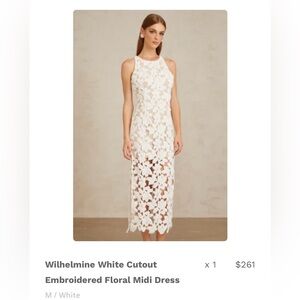 White Cutout Embroidered Floral Midi Dress